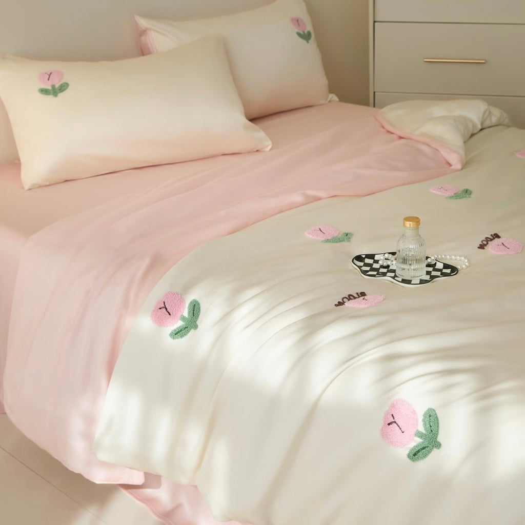 Embroidered Tulip Duvet Cover Set