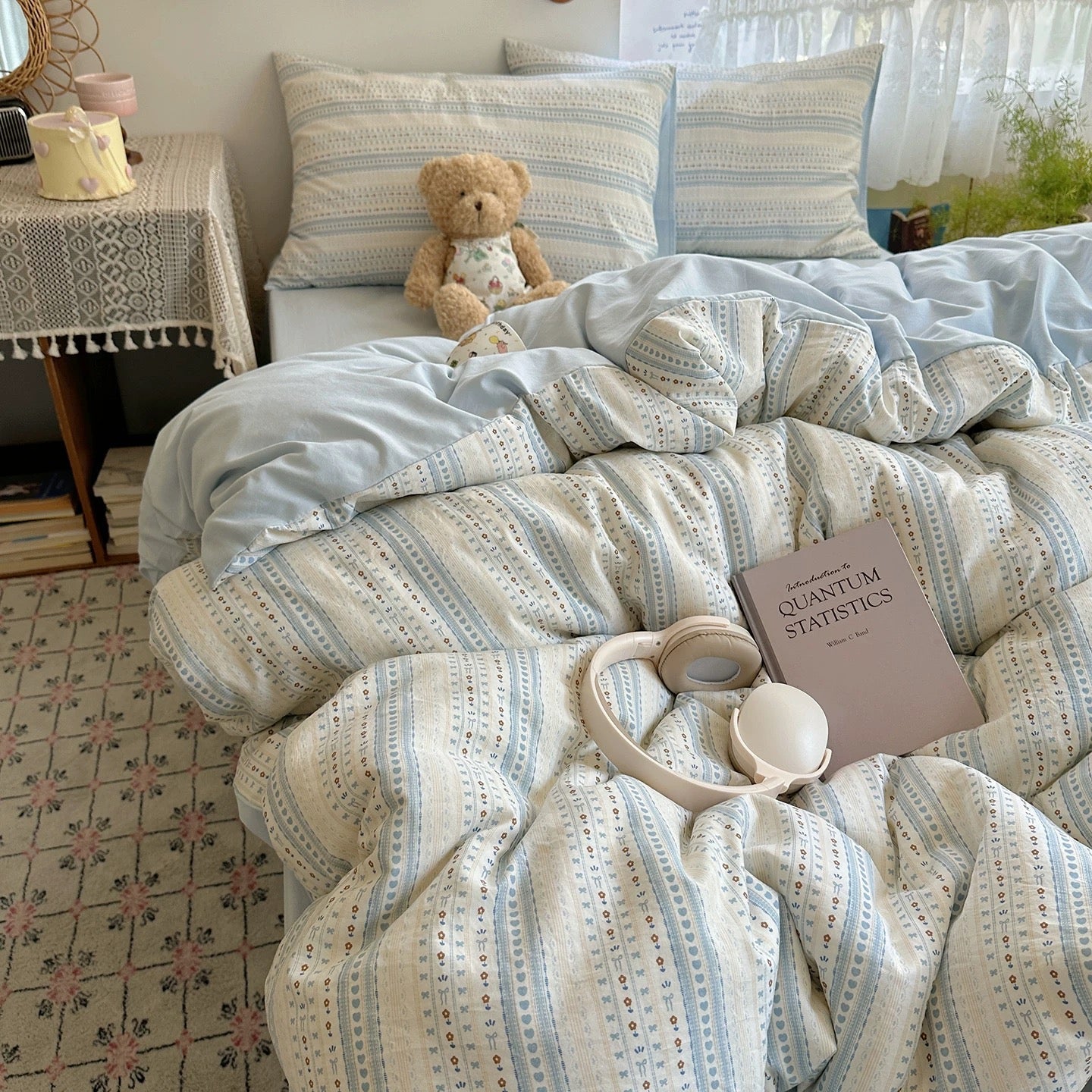 Cottagecore Floral Striped Bedding Set