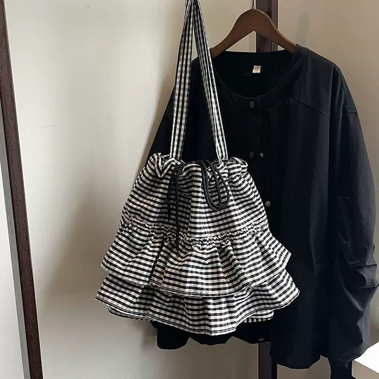 Ruffle Gingham Tote Bag