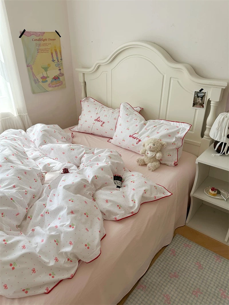Coquette Cherry Embroidered Bedding Set