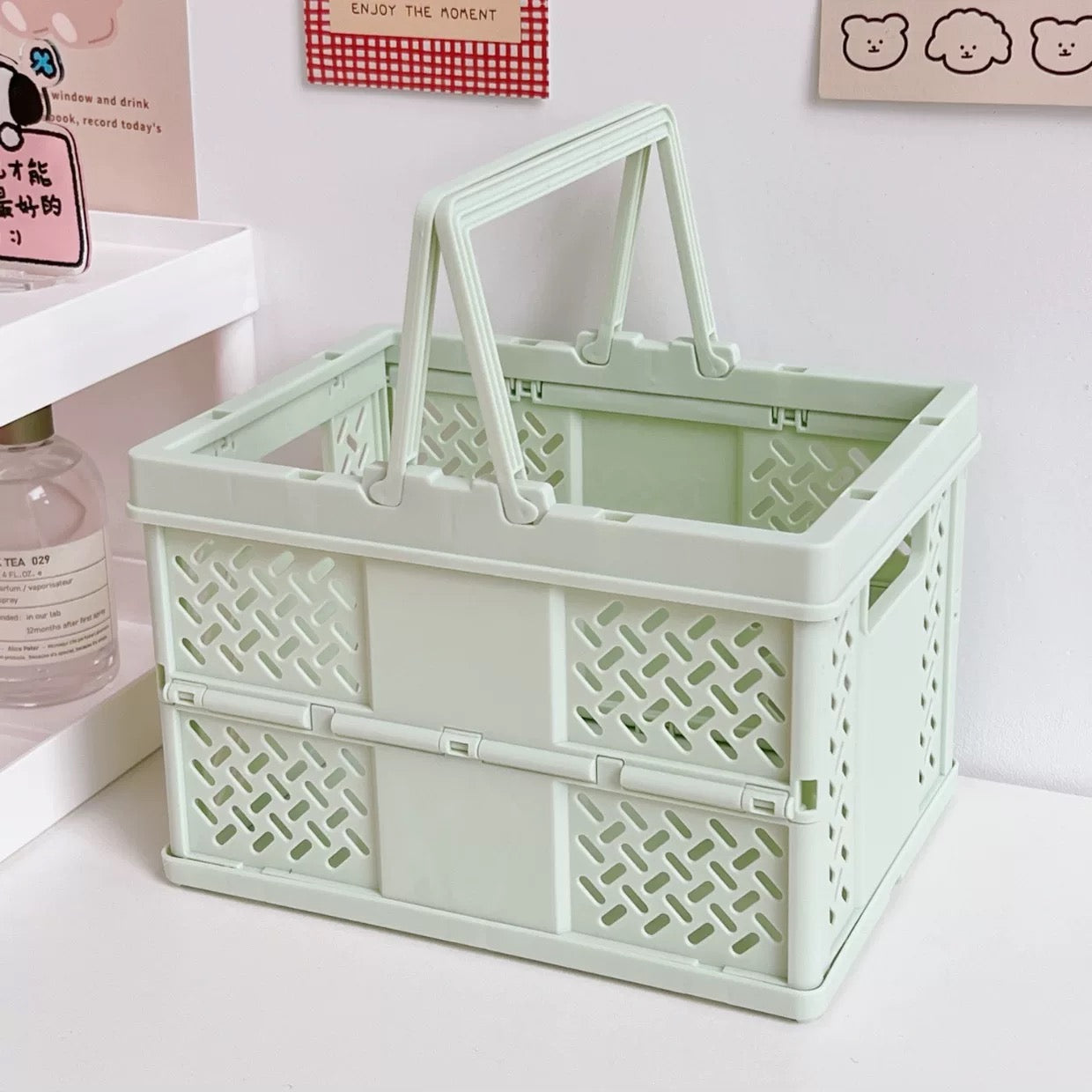 Pastel Folding Storage Basket Green