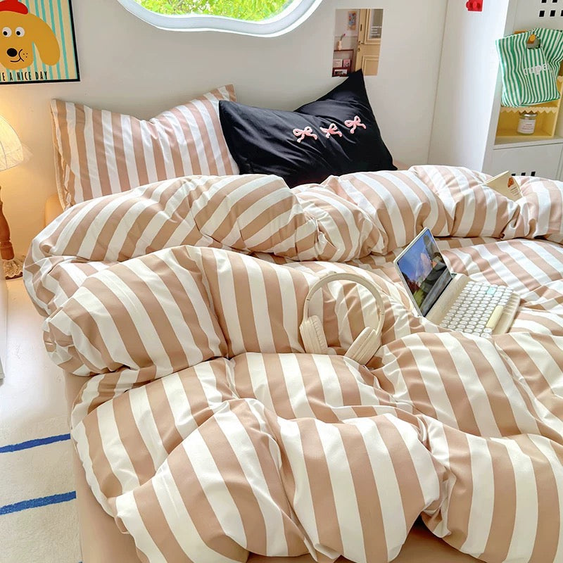 Black Striped Cotton Bedding Set