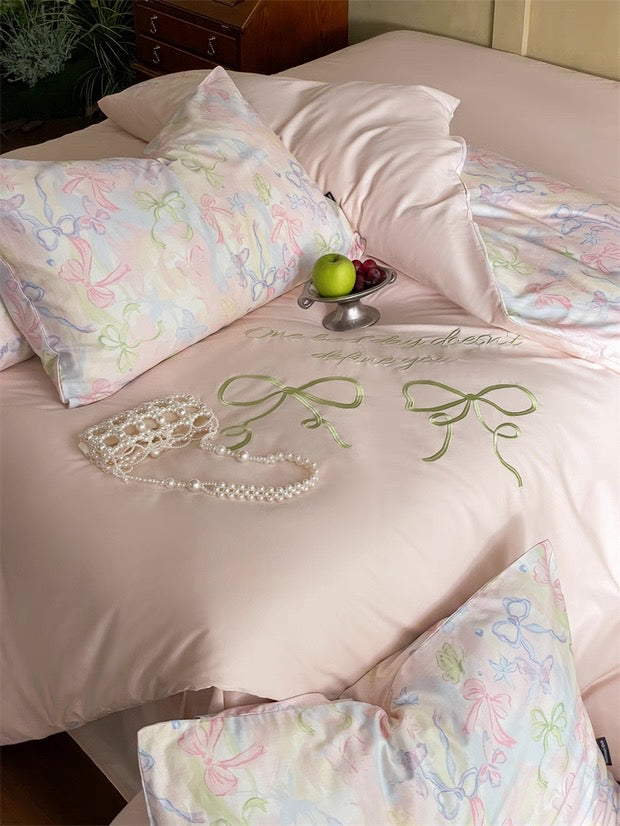 Pink Coquette Embroidered Duvet Cover Set
