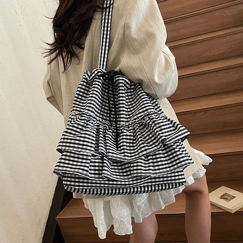 Ruffle Gingham Tote Bag