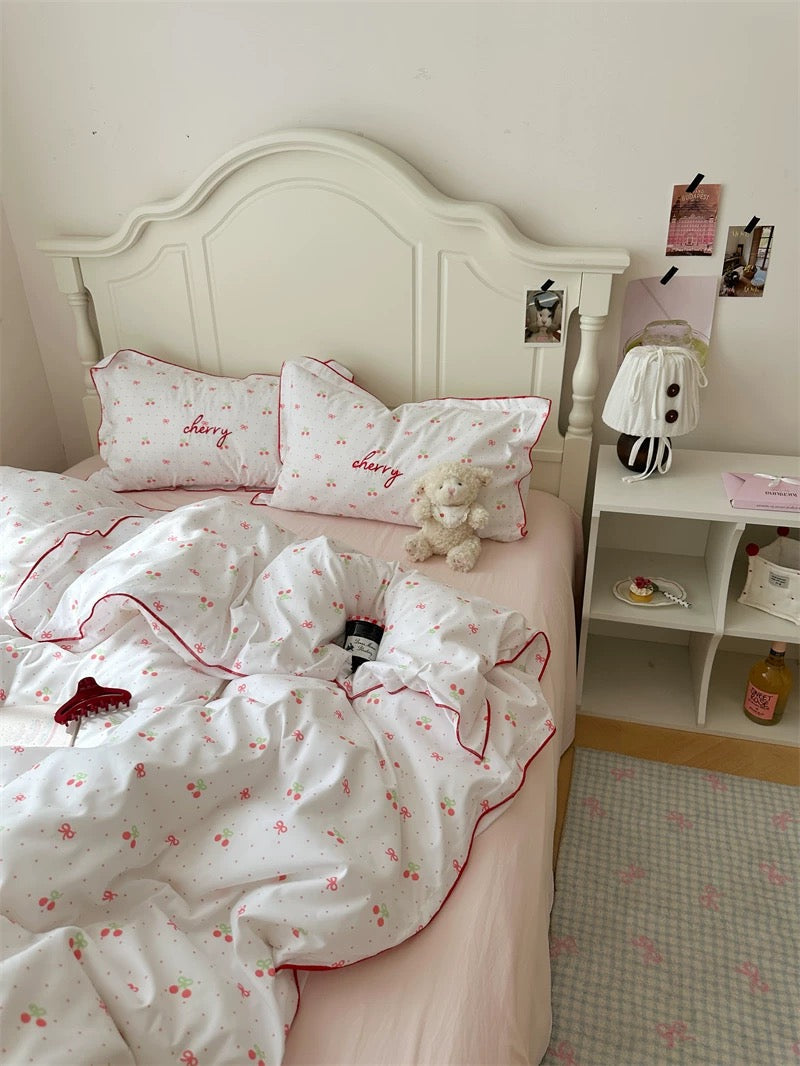 Coquette Cherry Embroidered Bedding Set