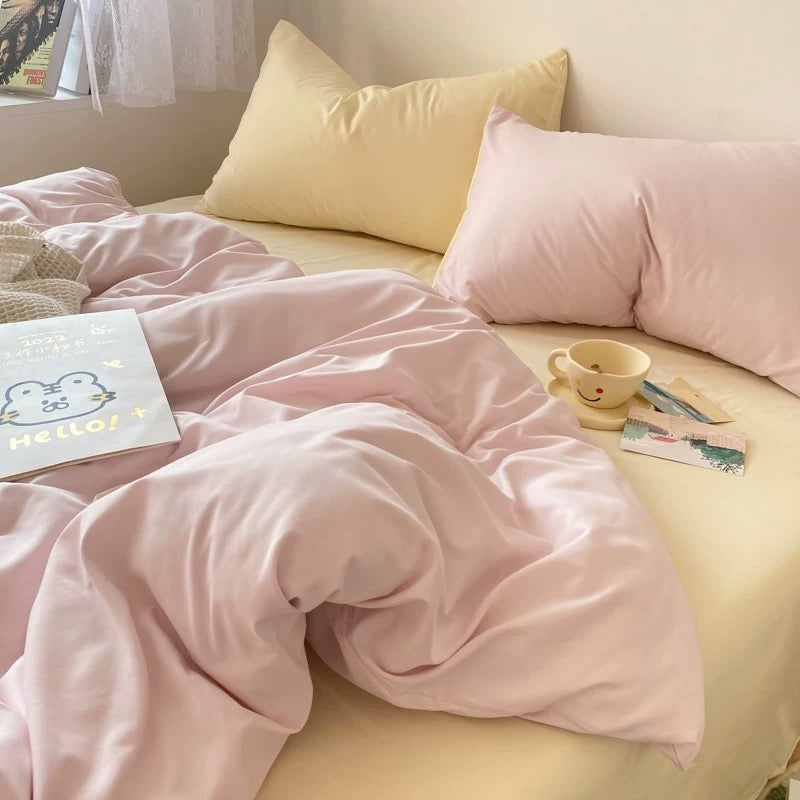 Pastel Pink & Cream Solid Bedding Set