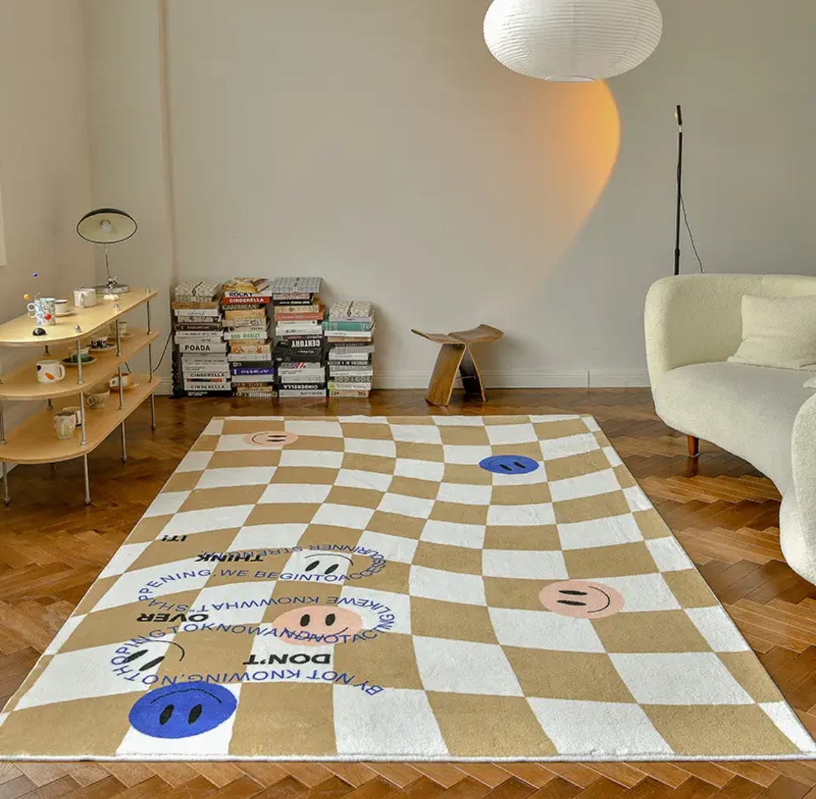 Retro Checkerboard Rug Beige