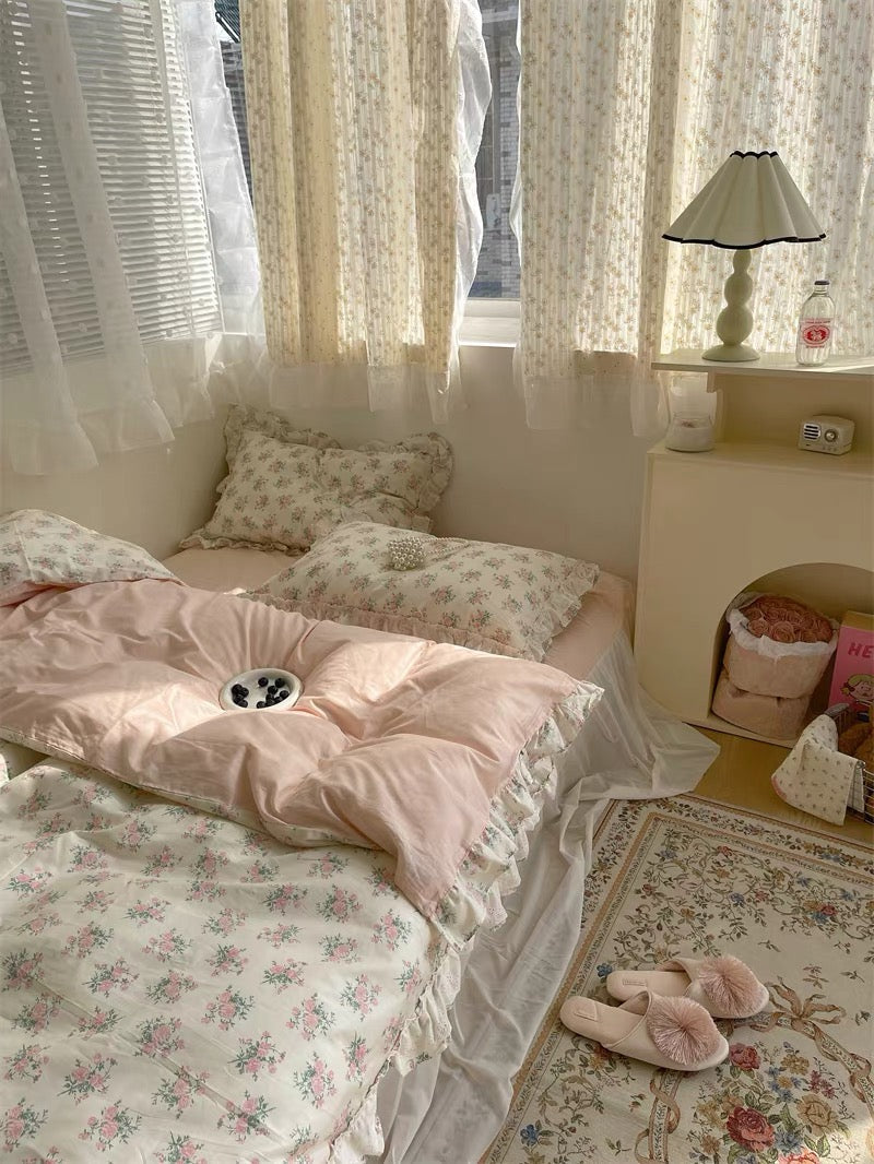 Cottagecore Floral Ruffle Duvet Cover Set