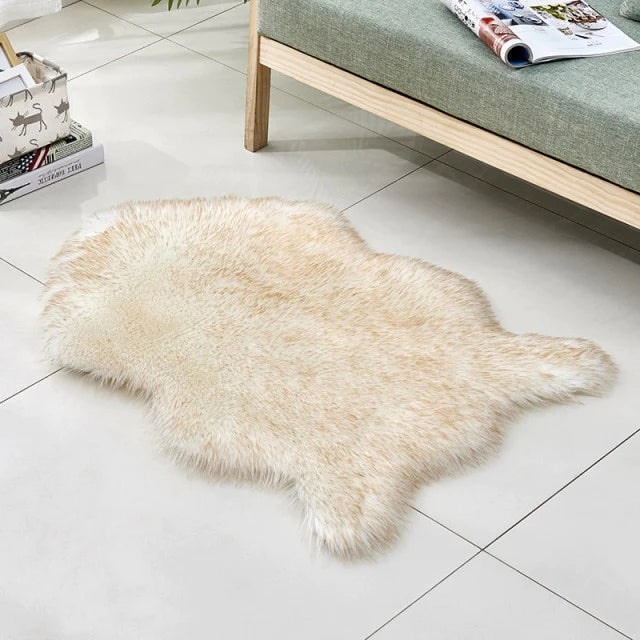 Fluffy Rug White Brown