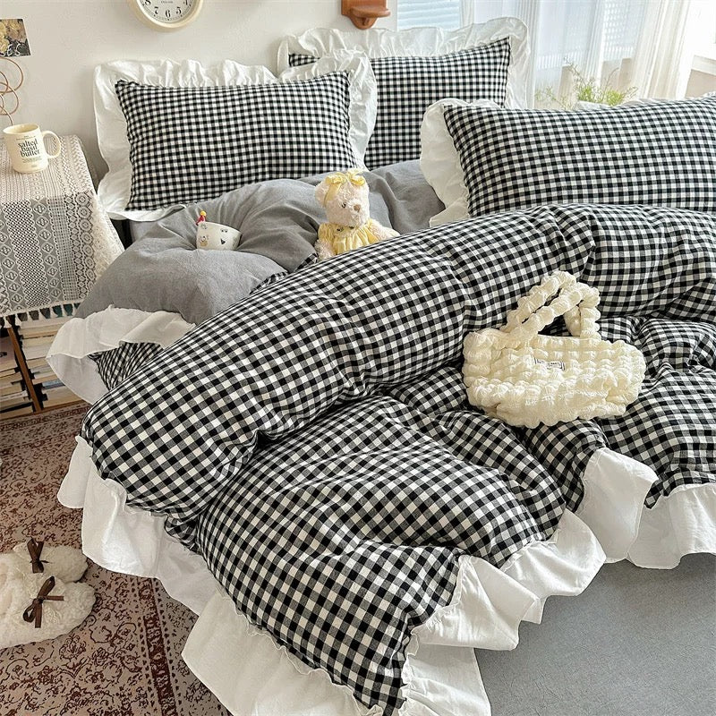 Red Gingham Plaid Duvet Cover Set