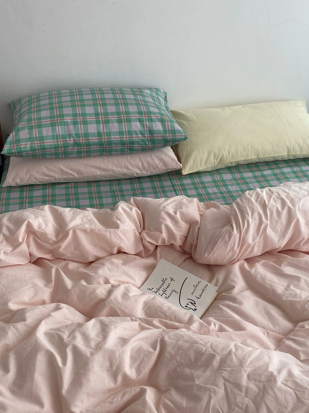 Pink & Mint Green Plaid Bedding Set