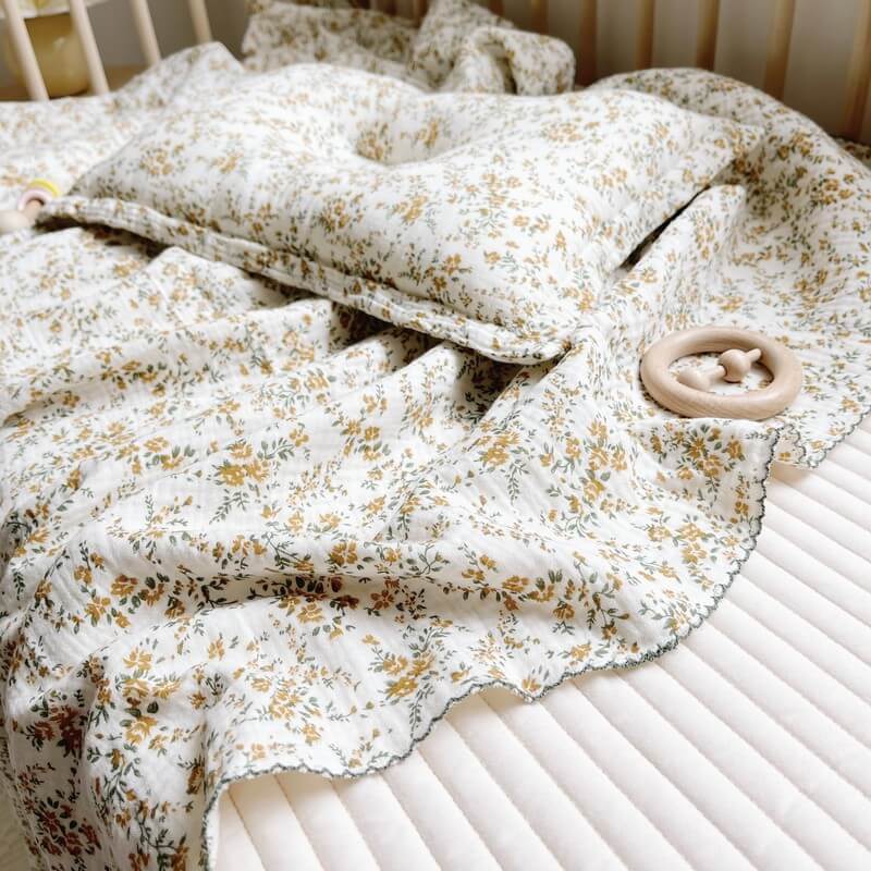 Hibiscus Floral Cotton Muslin Baby Blanket - 47″×51″
