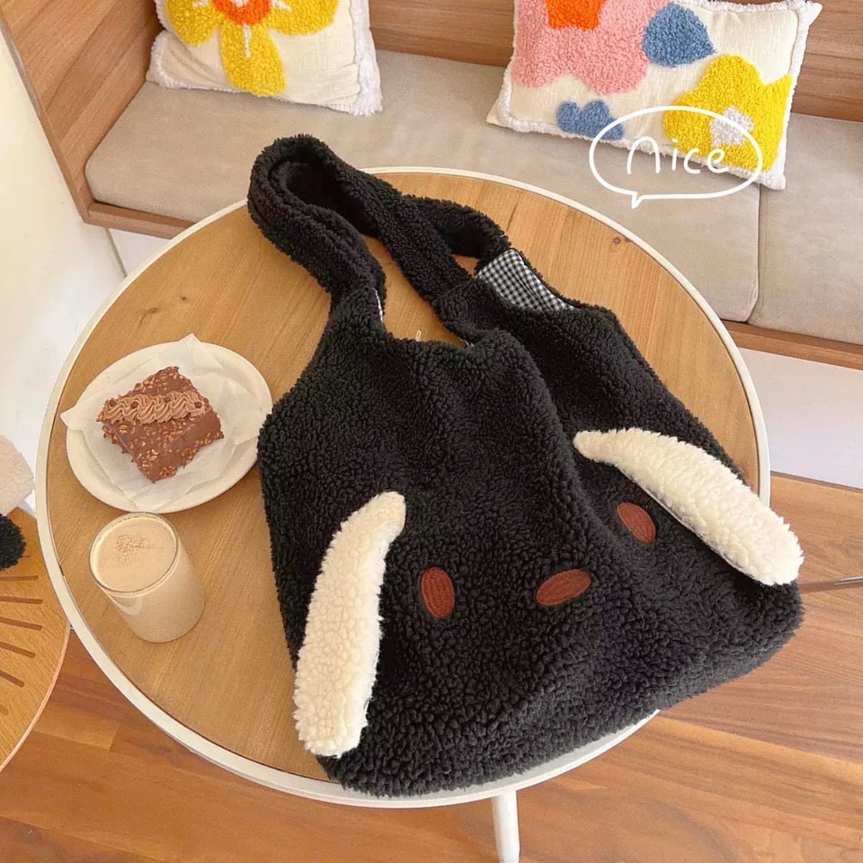 Plush Tote Bag Black