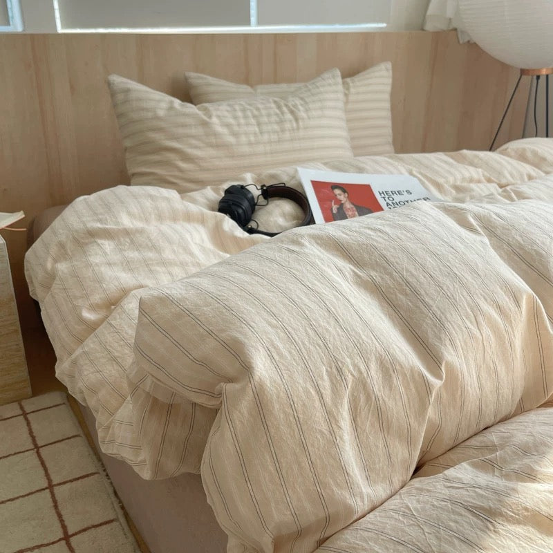 Japandi Aesthetic Beige Striped Duvet Cover Set