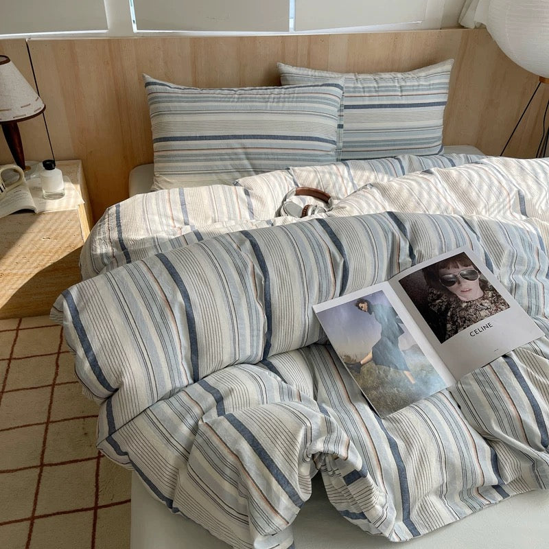 Navy Blue Striped Duvet Cover Set