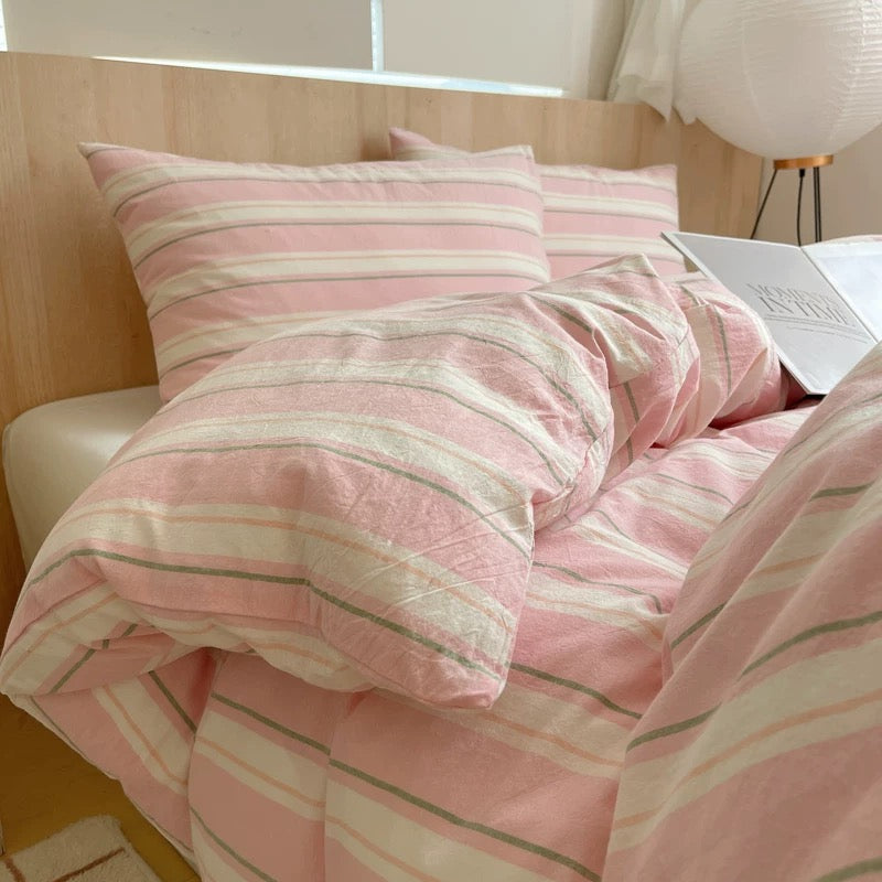 Coquette Pink Striped Duvet Cover Set