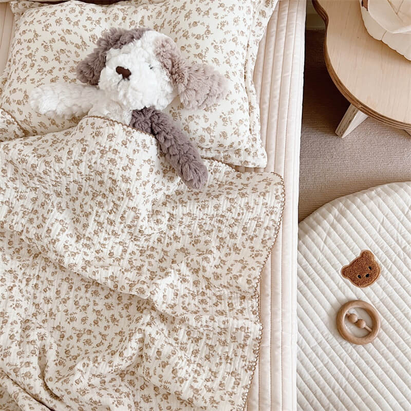 Camellia Floral Muslin Baby Blanket & Pillow Set – 47" x 51"