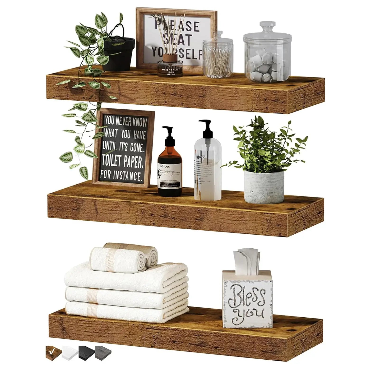 Rustic Floating Wall Shelf 3 Shelves