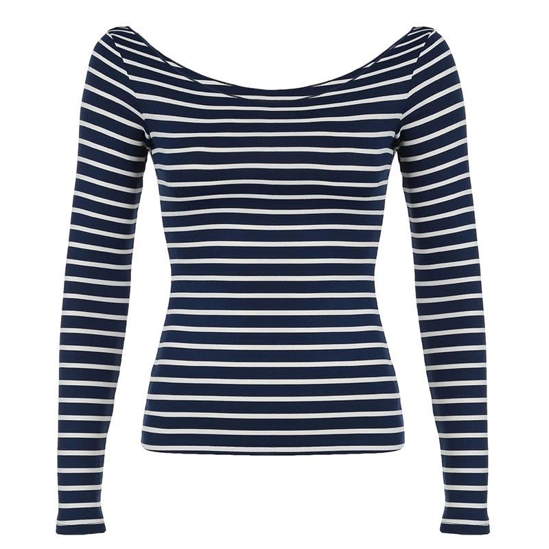 Grunge Striped Long Sleeve Blue