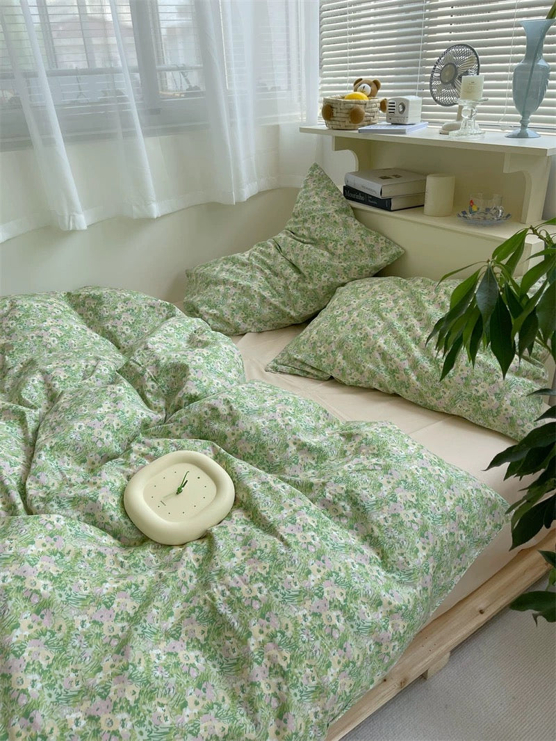 Green Ditsy Floral Cotton Bedding Set
