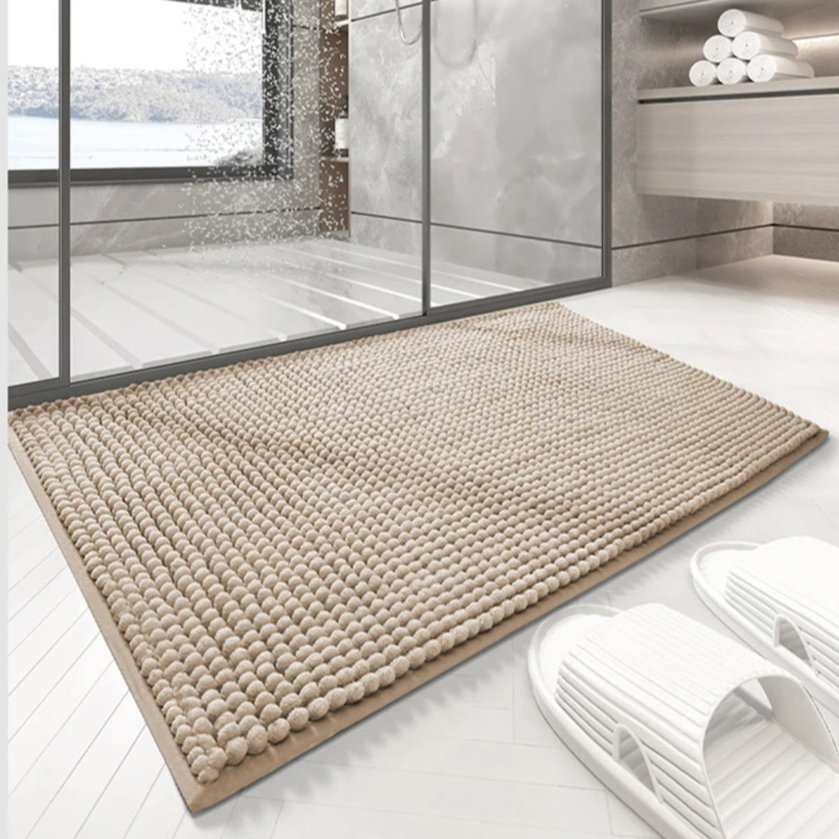 Super Absorbent Chenille Bathroom Mat Khaki