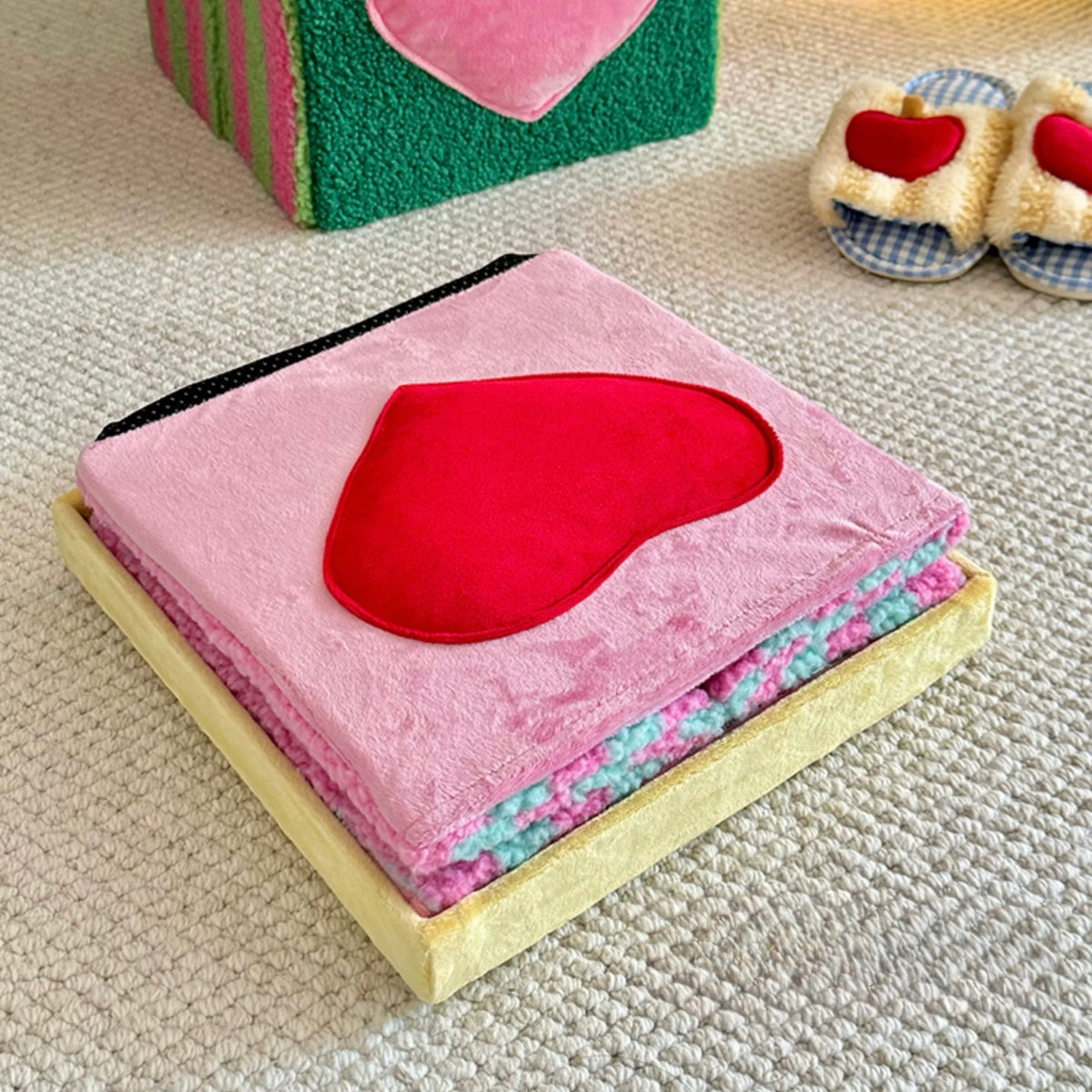 Heart Velvet Storage Stool