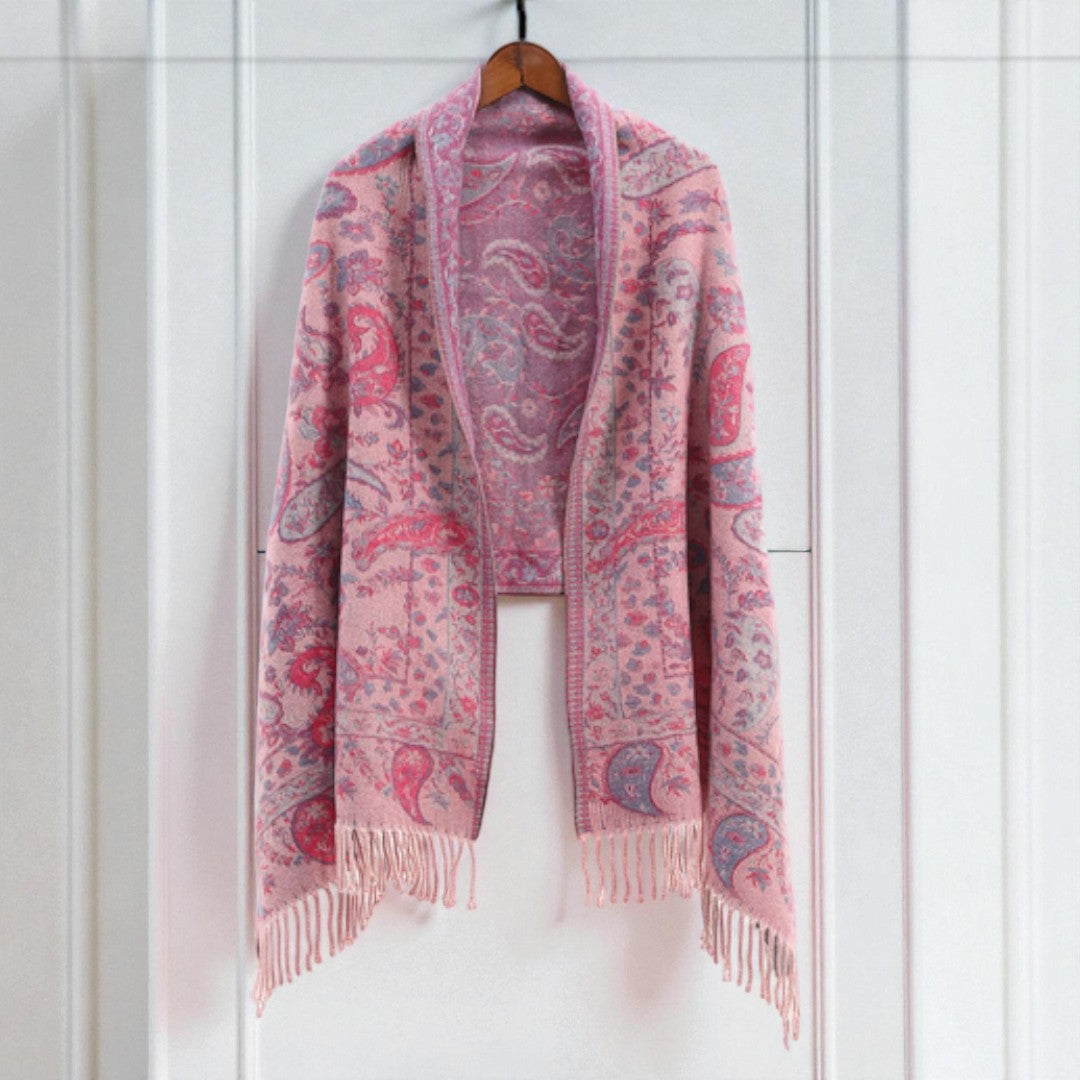 Paisley Elegance Winter Poncho Shawl Blush Paisley