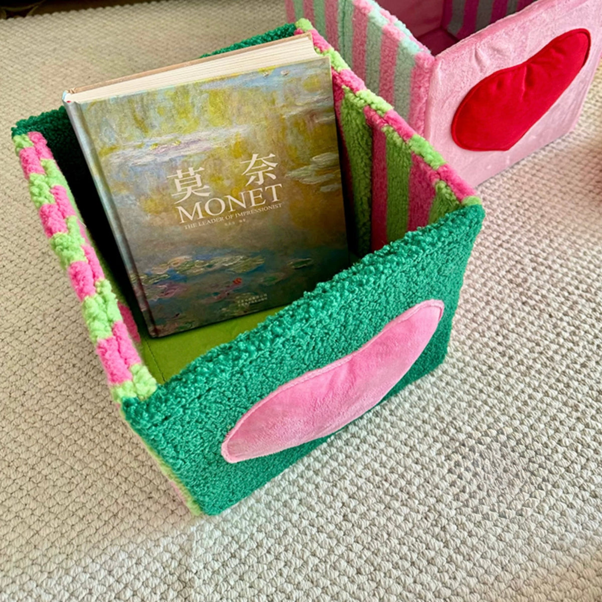 Heart Velvet Storage Stool
