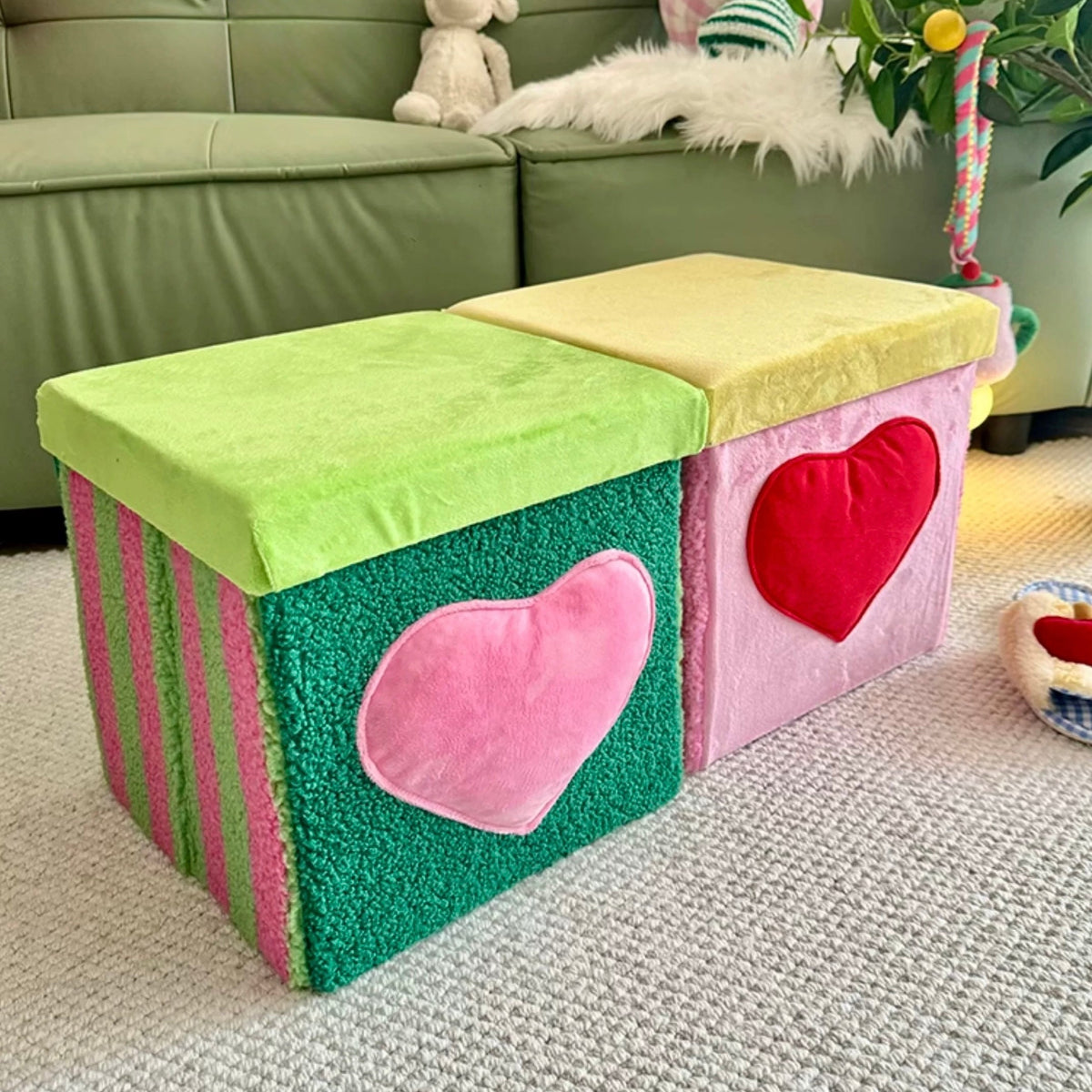 Heart Velvet Storage Stool