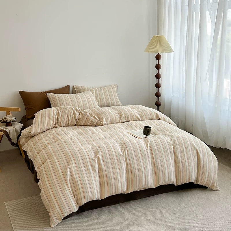 Multicolor Striped Duvet Cover Set