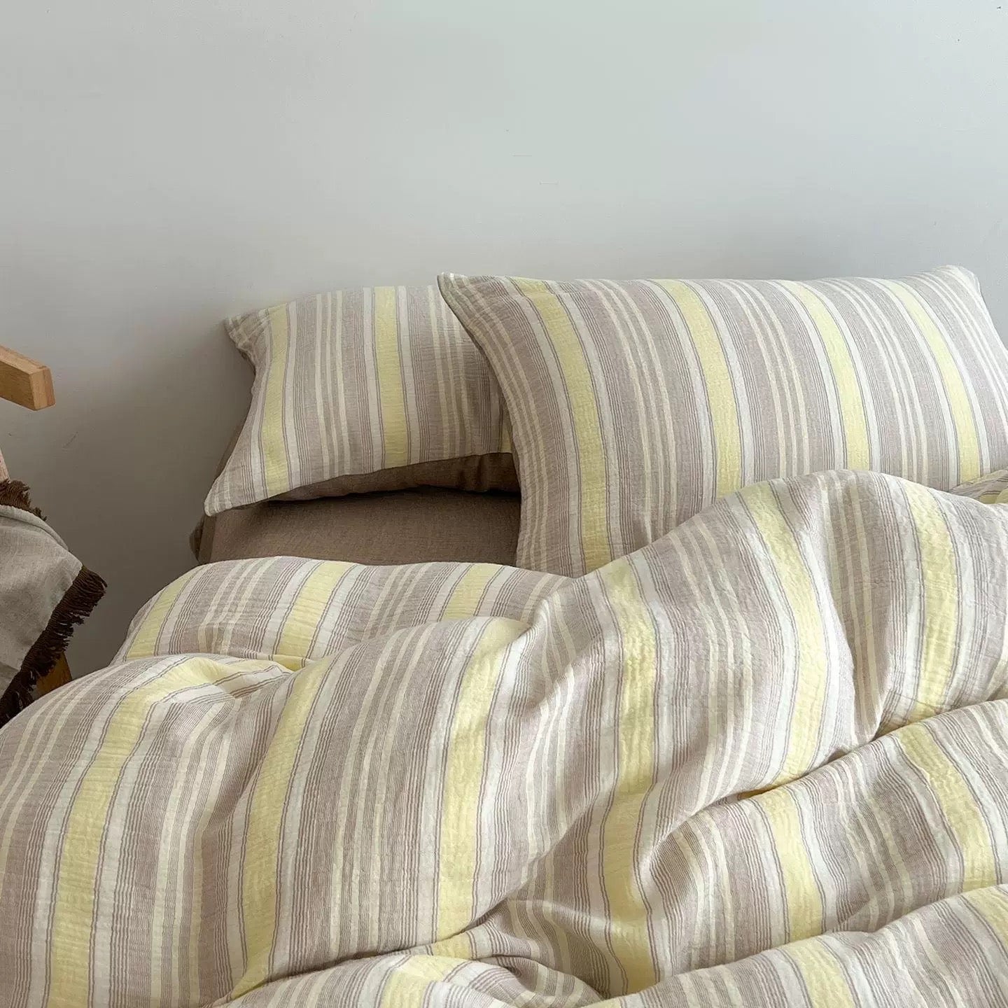 Butter Yellow Striped Duvet Cover Set