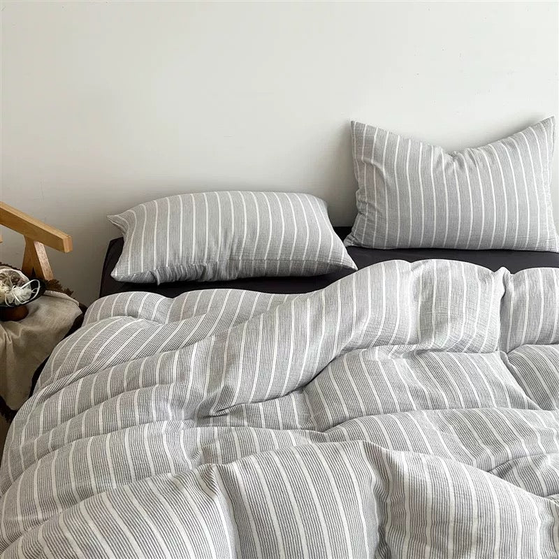 Gray Pinstripe Duvet Cover Set
