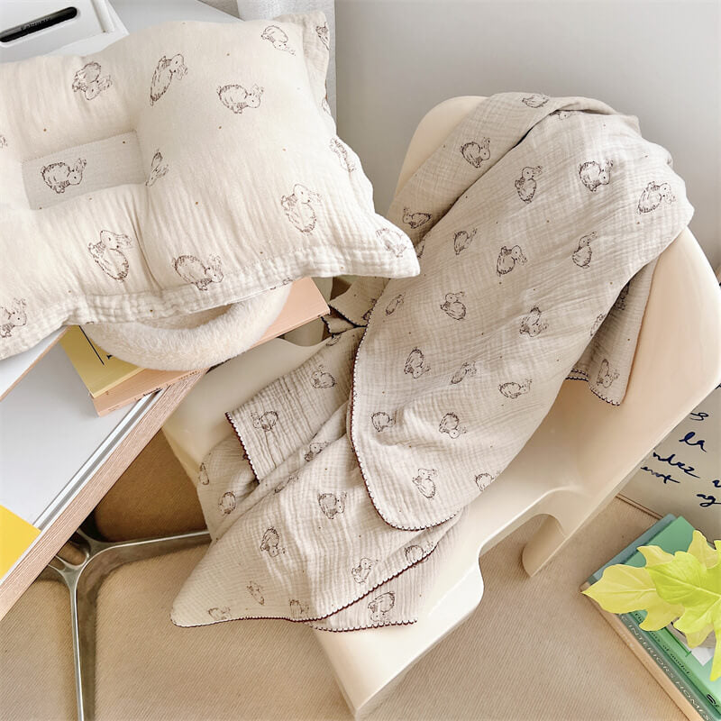 Bunny Cotton Muslin Baby Blanket & Pillow Set – 47" x 51"