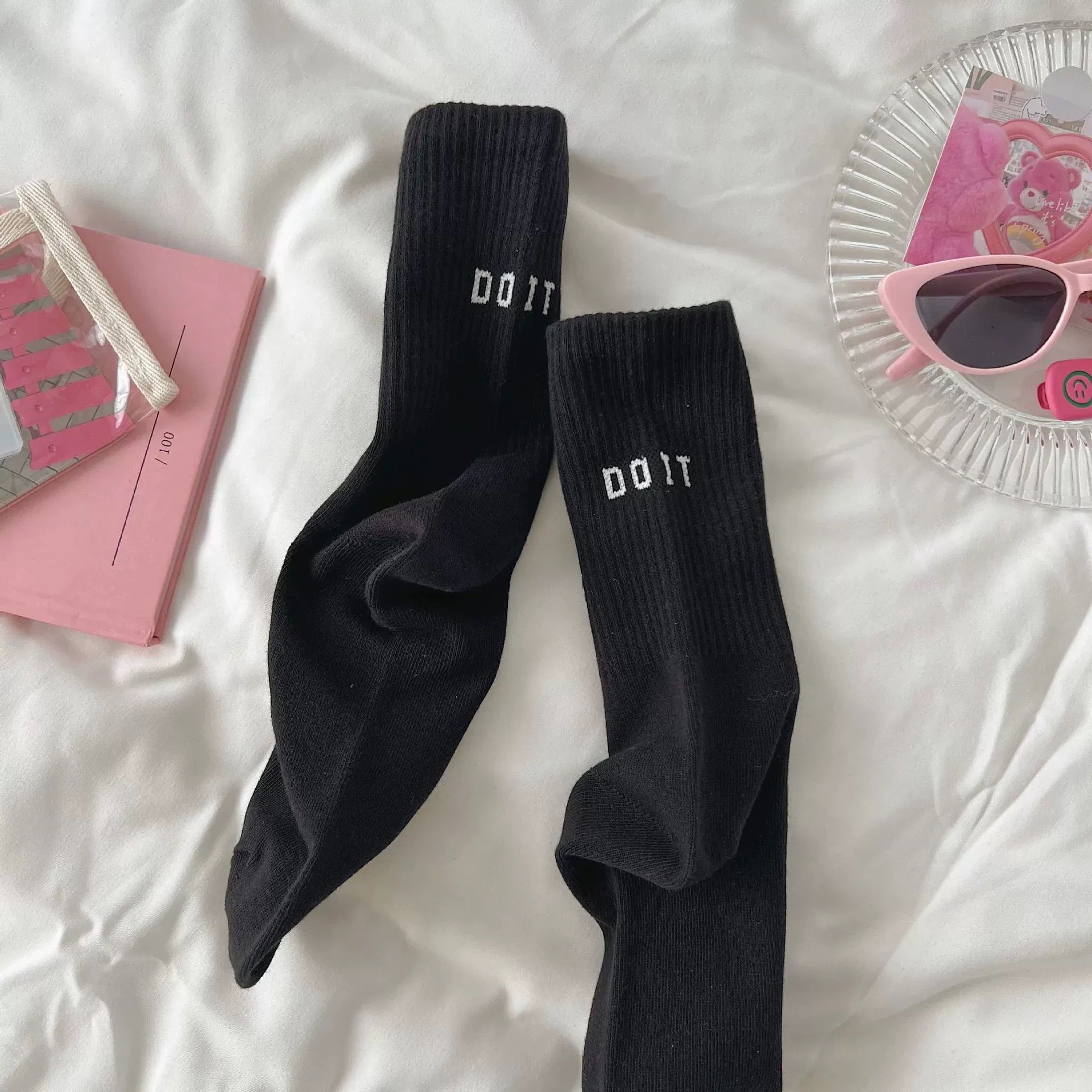 Y2k Pink Socks Black