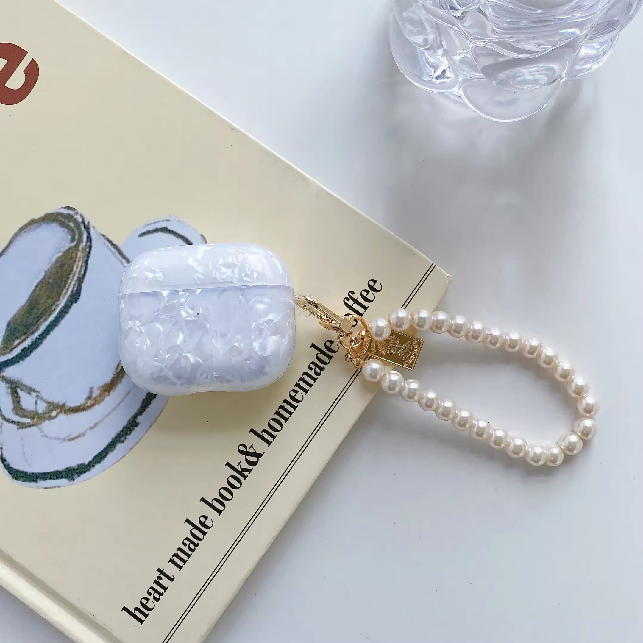 Shell Pastel AirPods Case Blue Pearl Chain