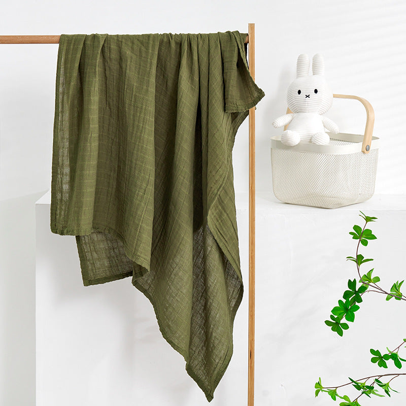 Solid-Color Cotton Muslin Baby Swaddle Blanket – 43" x 51" Olive