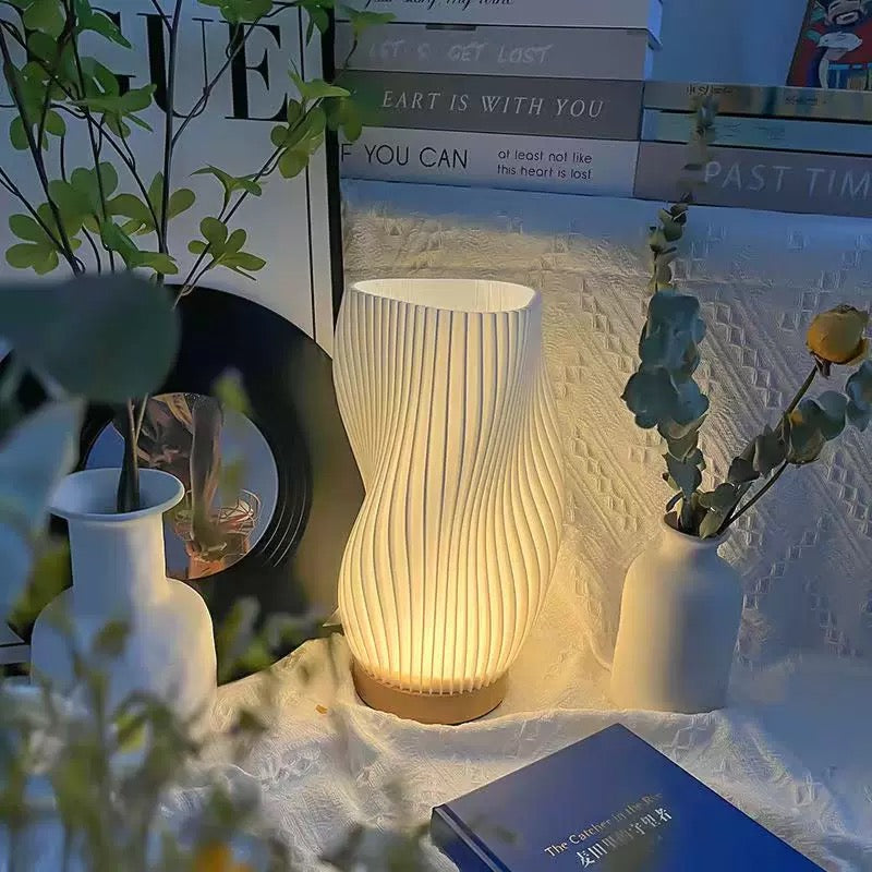 Cream Striped Desk Lamp