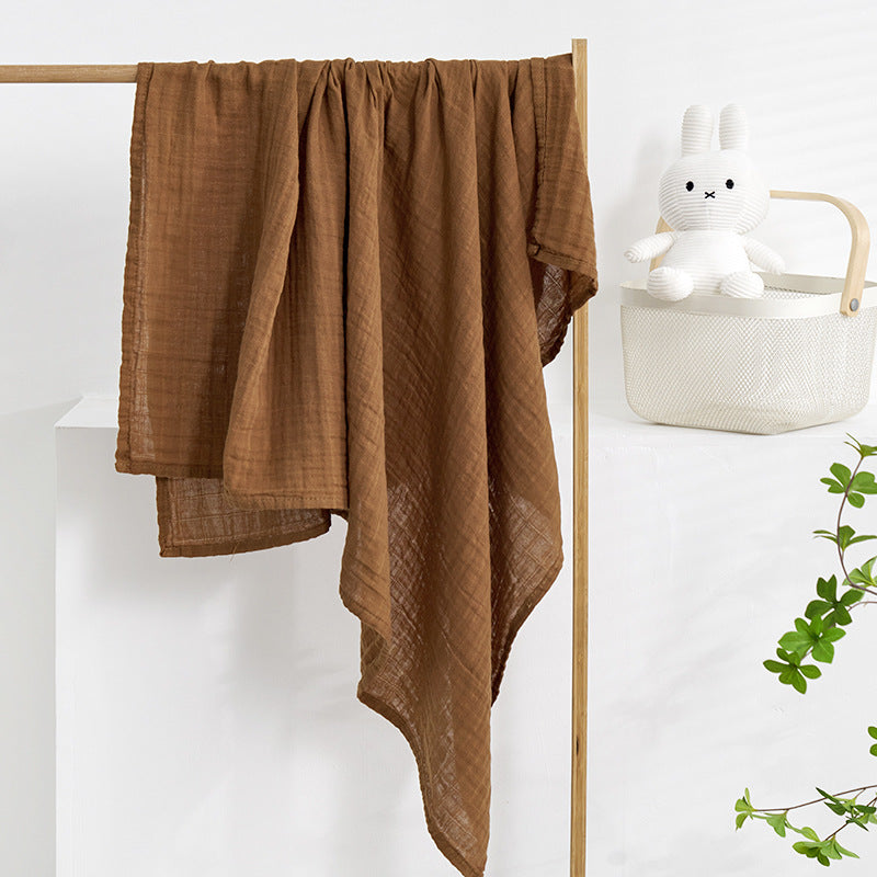 Solid-Color Cotton Muslin Baby Swaddle Blanket – 43" x 51" Coffee