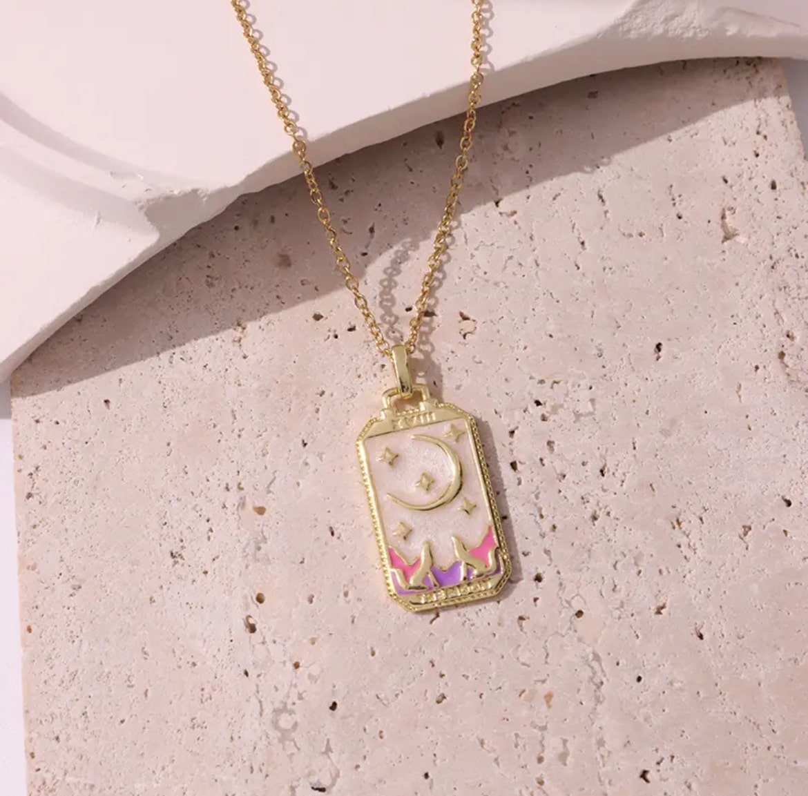 Pink Tarot Card Necklace E