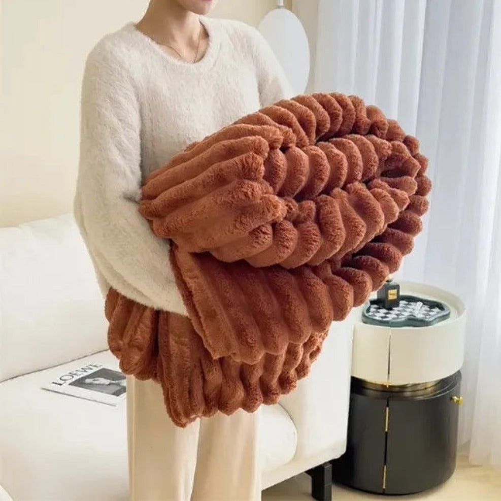 Plush Stripped Throw Blanket™️ Tarracotta