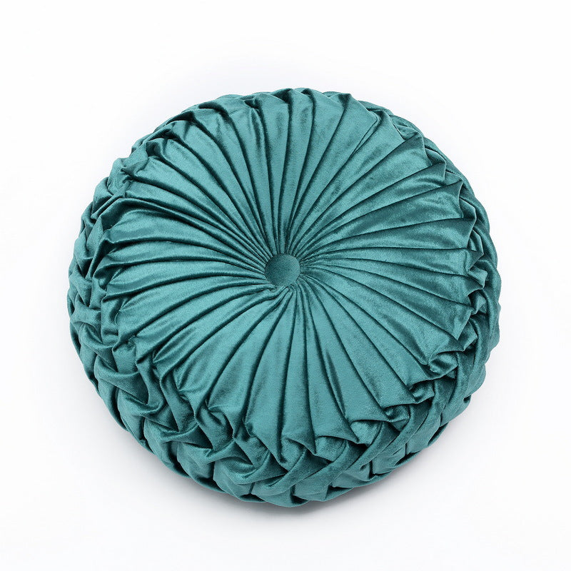 Colorful Round Pleated Velvet Cushion Teal