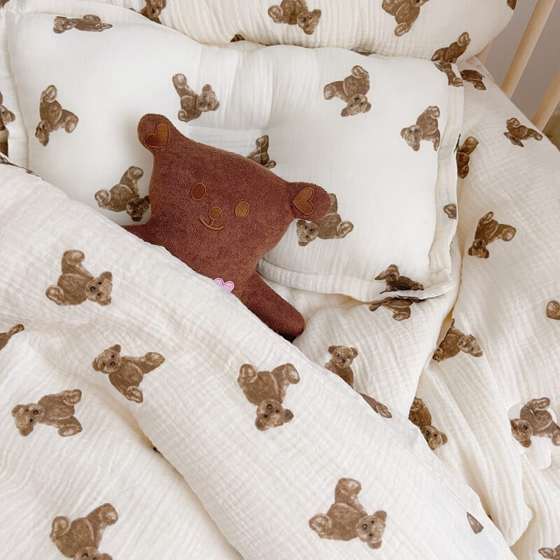 Teddy Bear Baby Quilt – Soft Cotton Gauze Nursery Bedding