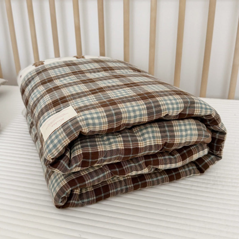 Teddy Plaid Kids Comforter – Soft Cotton Gauze Quilt