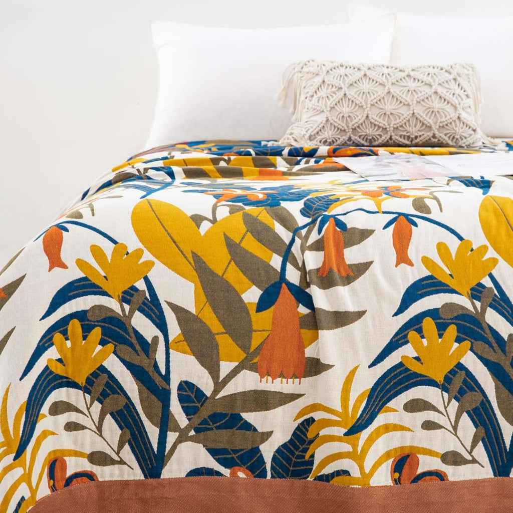 Cotton Throw Blanket - Amber & Indigo Design