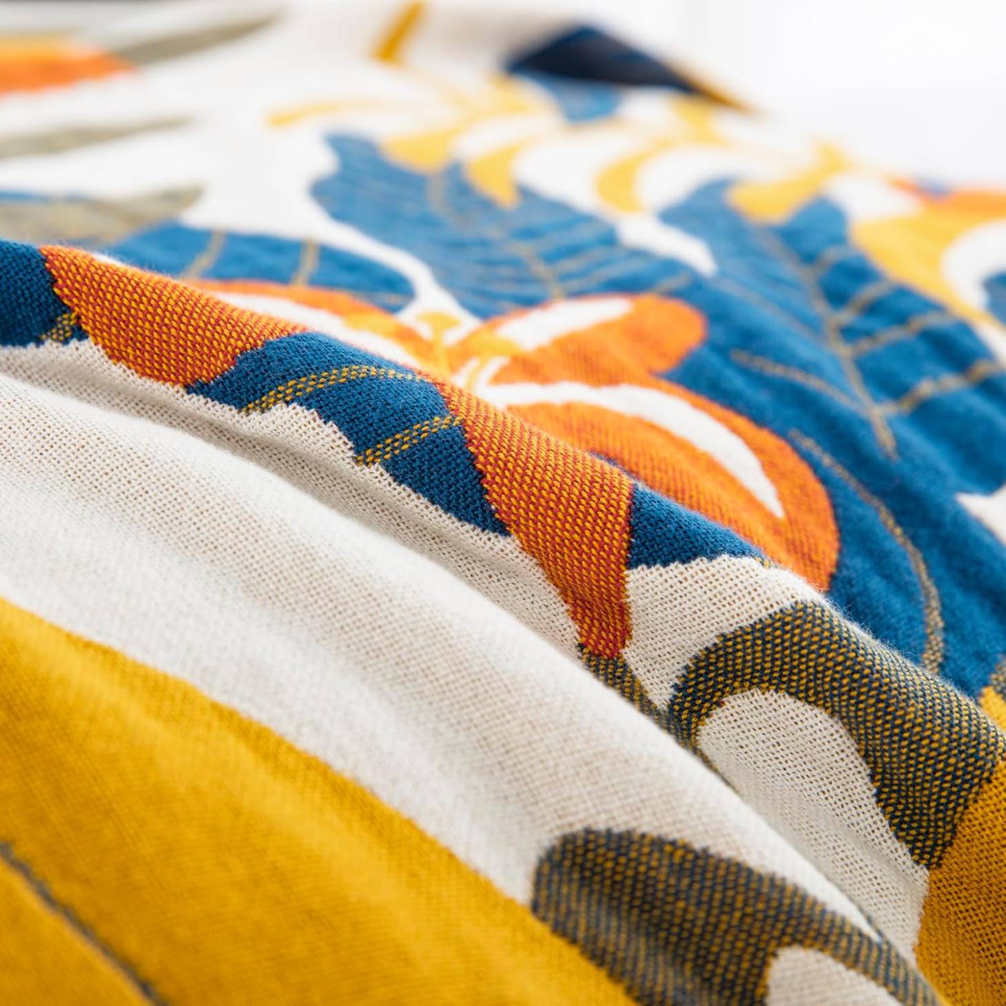 Cotton Throw Blanket - Amber & Indigo Design