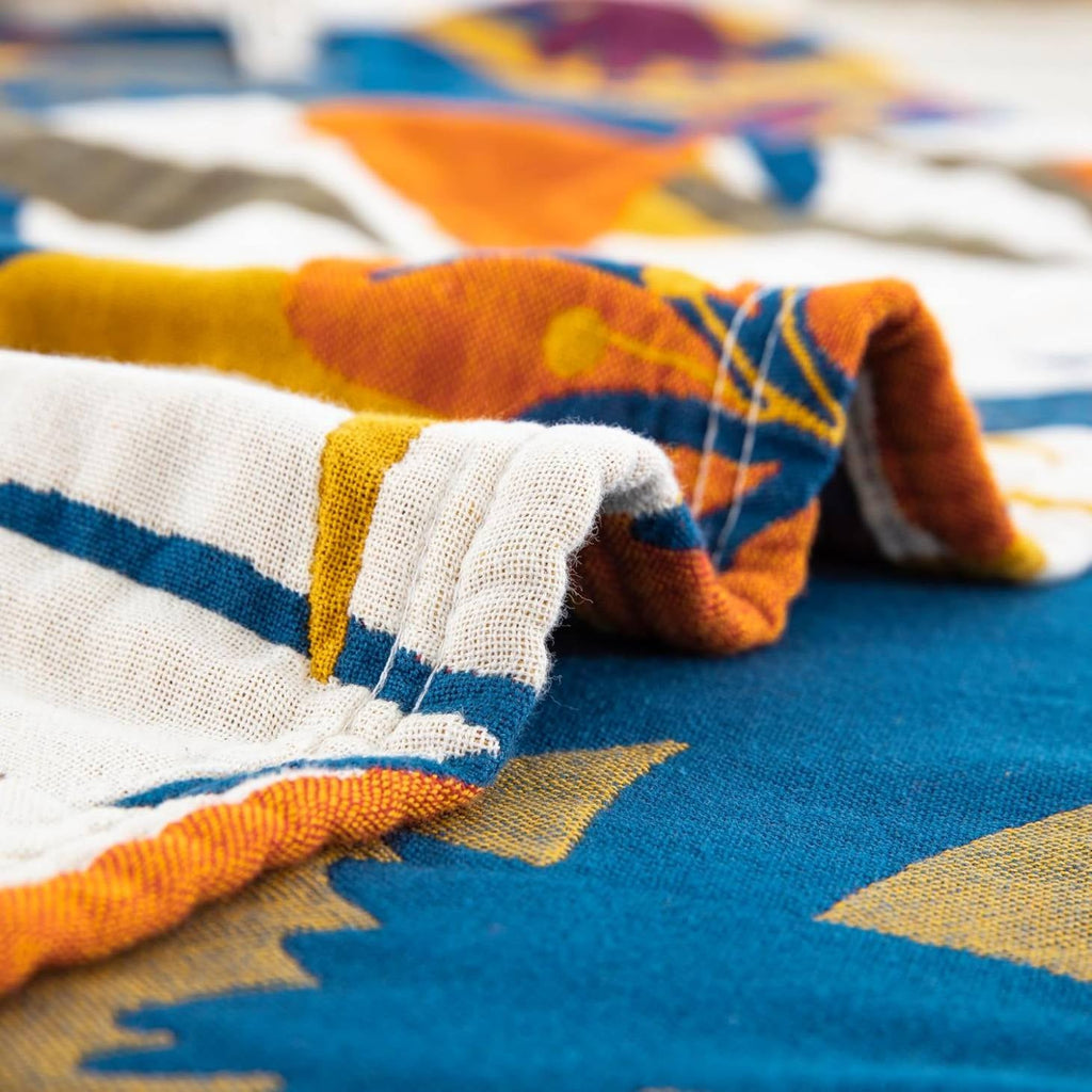 Cotton Throw Blanket - Amber & Indigo Design