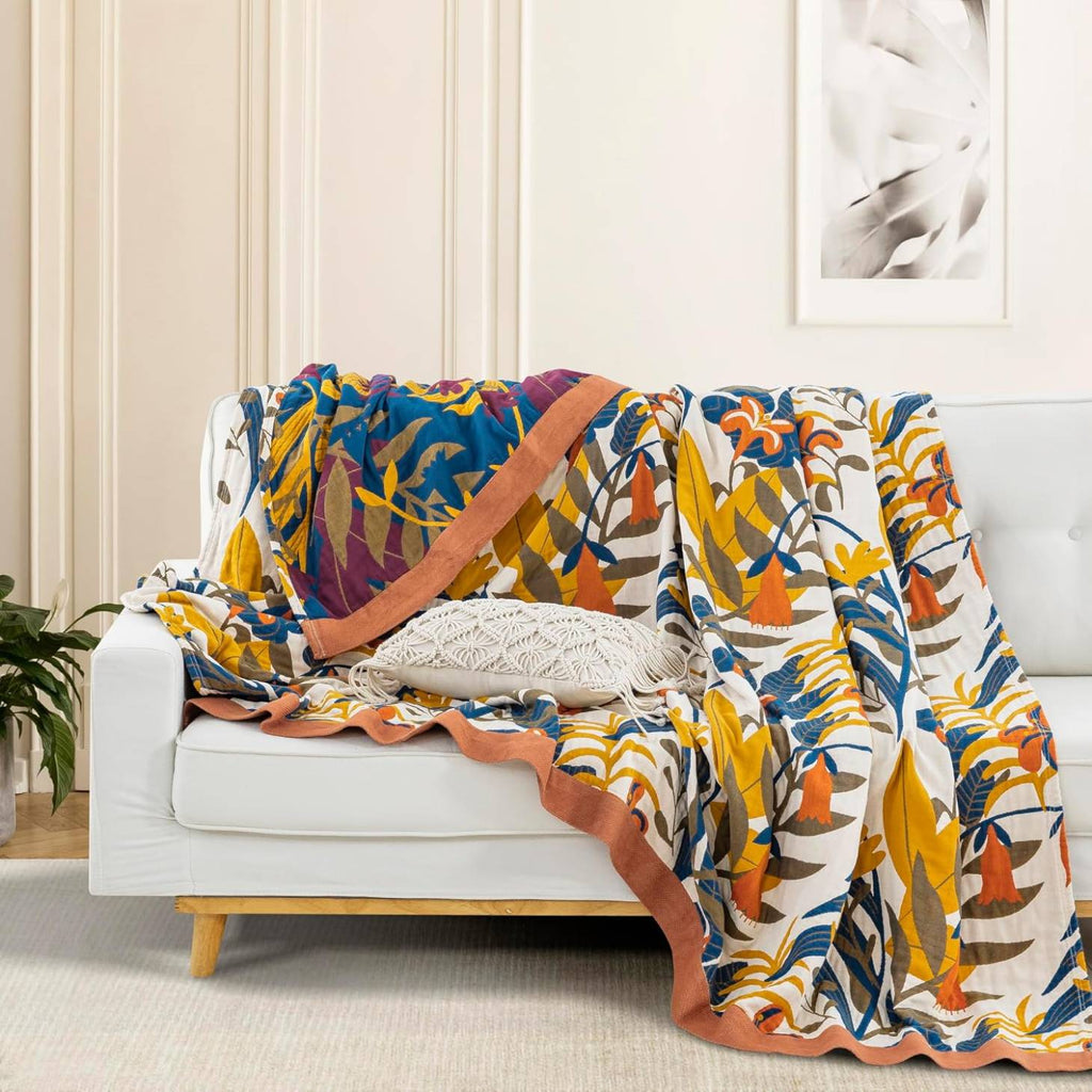 Cotton Throw Blanket - Amber & Indigo Design