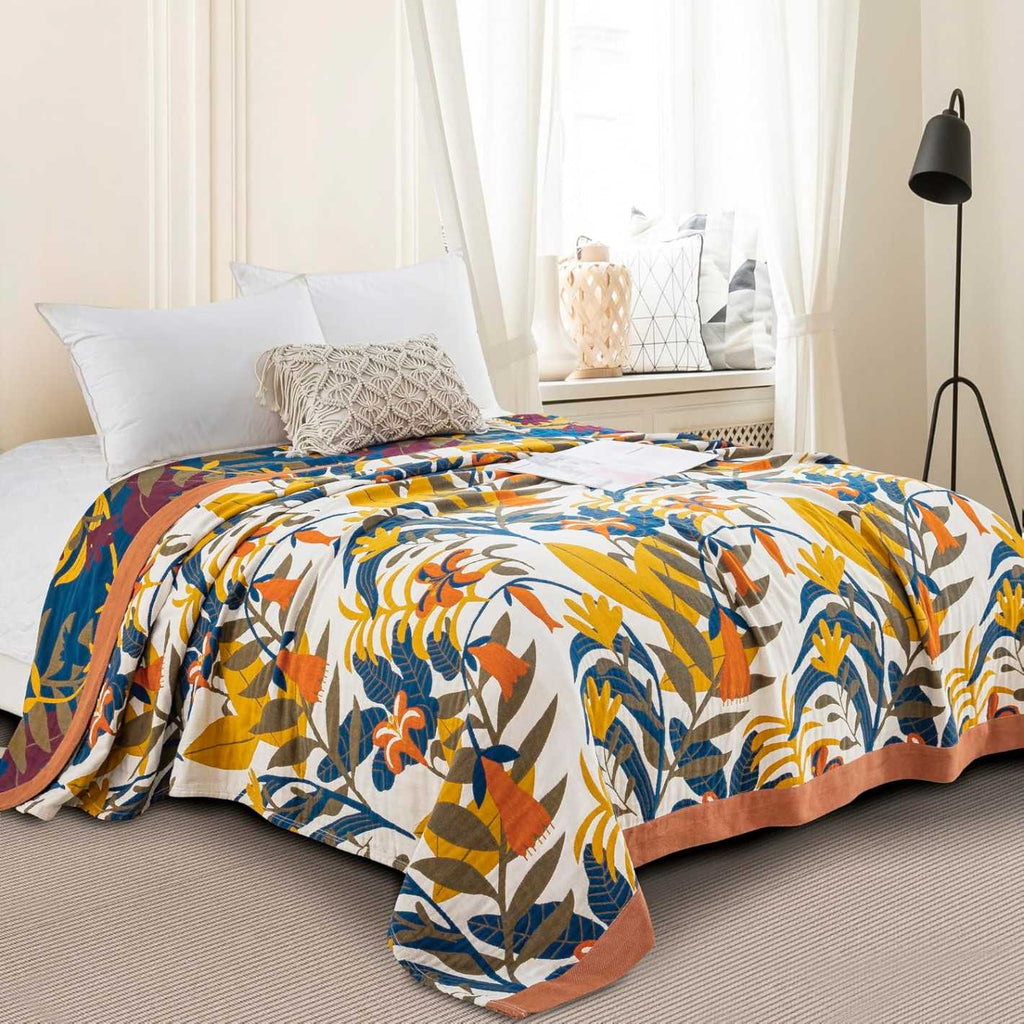 Cotton Throw Blanket - Amber & Indigo Design