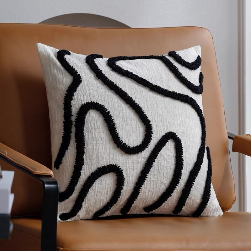 Abstract Line Pillow Cover Black