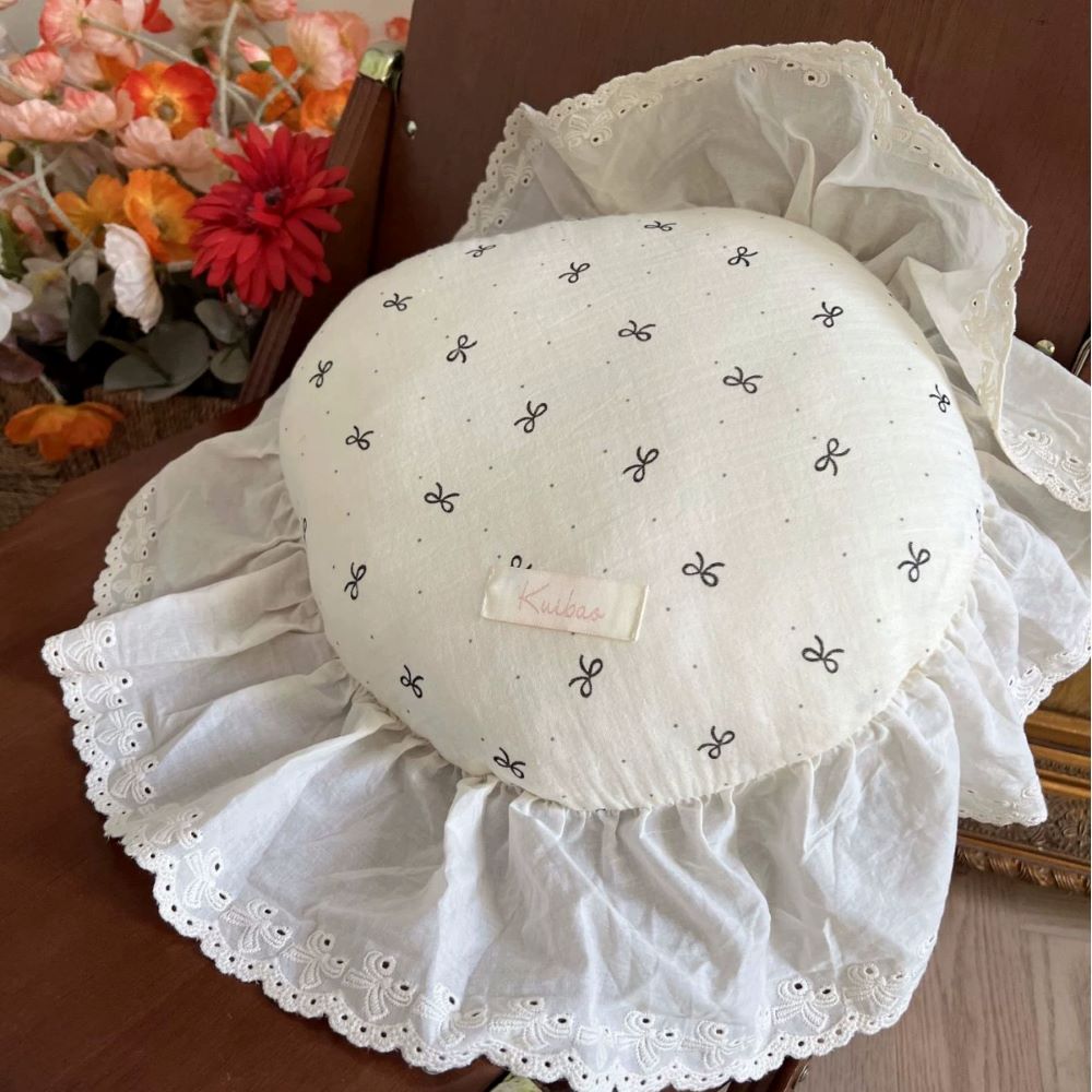 Round Ruffle Decorative Pillow Bowknot